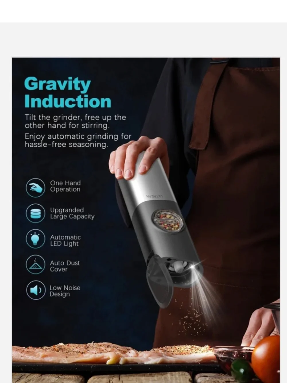 Black & Silver Electric Salt and Pepper Grinder Set